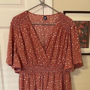 Loness Curve from Shein Polka Dot Flutter Sleeve Midi Dress, size 2XL